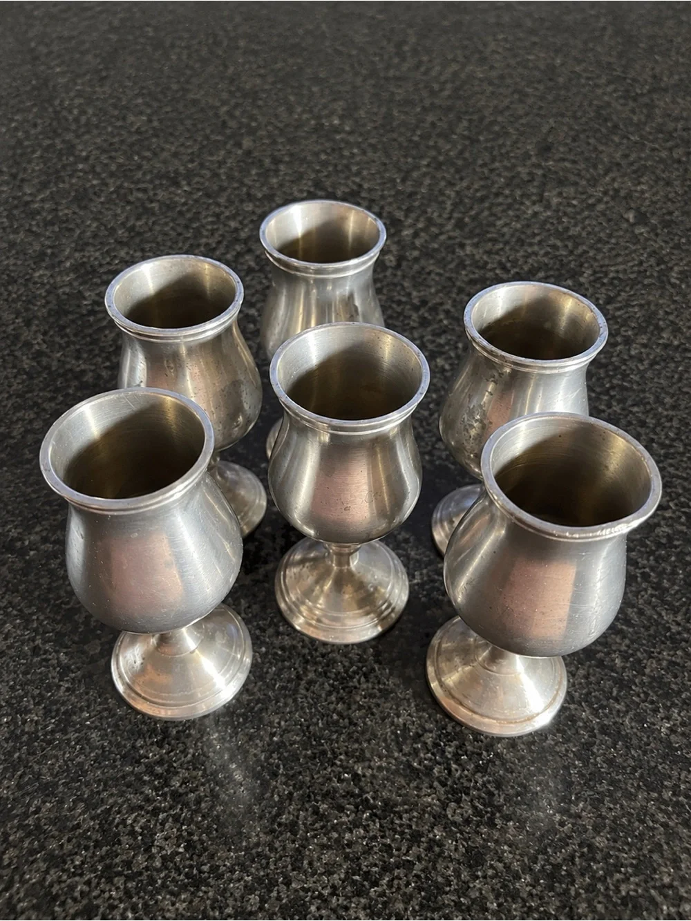 Set of 6 Vintage Pewter Cordial Goblets / Mini Chalices